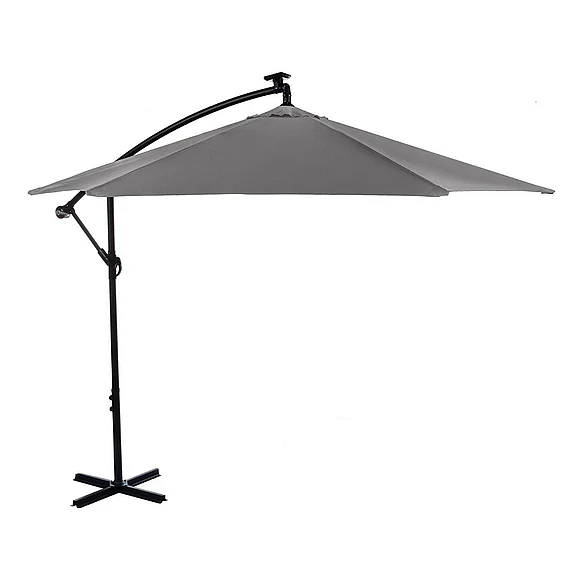 Furniture of America Glam Cantilever Umbrella w /LED+Base in Graphite GM-3003GR+BASE