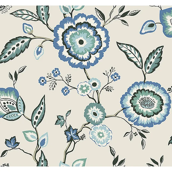 York E79-Blues II Dahlia Blooms Blue & White Wallpaper GO8231 (Double Roll)