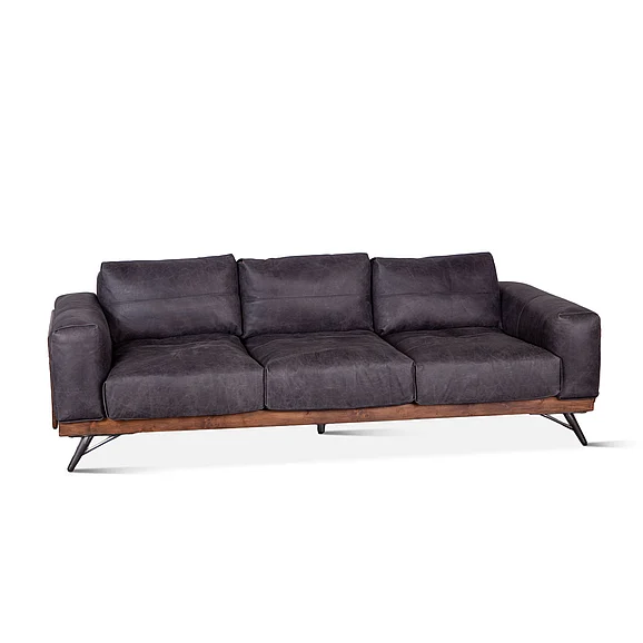 HTD Portofino Mid Century 95" Sofa in Antique Ebony Leather GPF-CSOF-AE