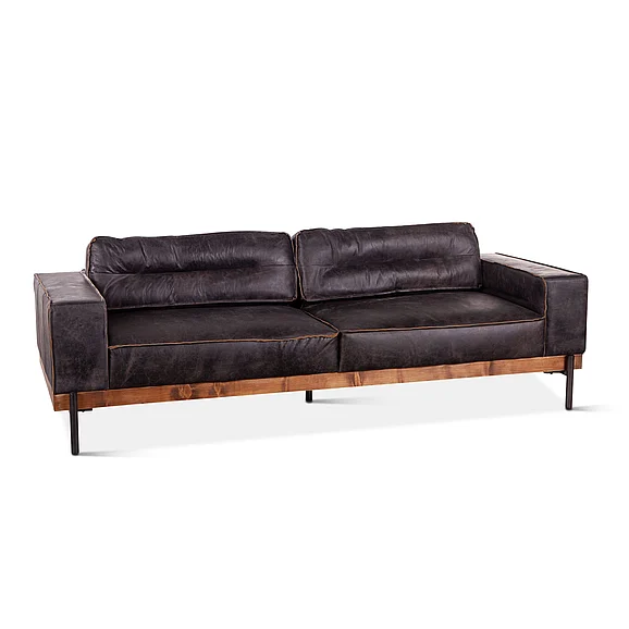 HTD Portofino Modern 95" Sofa in Antique Ebony Leather GPF-MSOF-AE