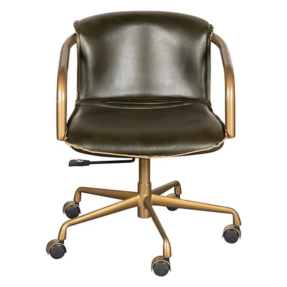 HTD Portofino Swivel Office Chair in Emerald Green Leather and Antique Gold GPF-OCH22EG-AG