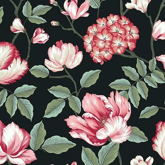 York Grandmillennial E29 Morning Garden Wallpaper in Black GR5901 (Double Roll) FedEx/UPS