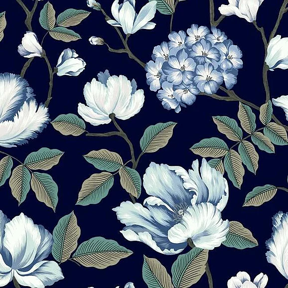 York Grandmillennial E29 Morning Garden Wallpaper in Navy GR5902 (Double Roll) FedEx/UPS