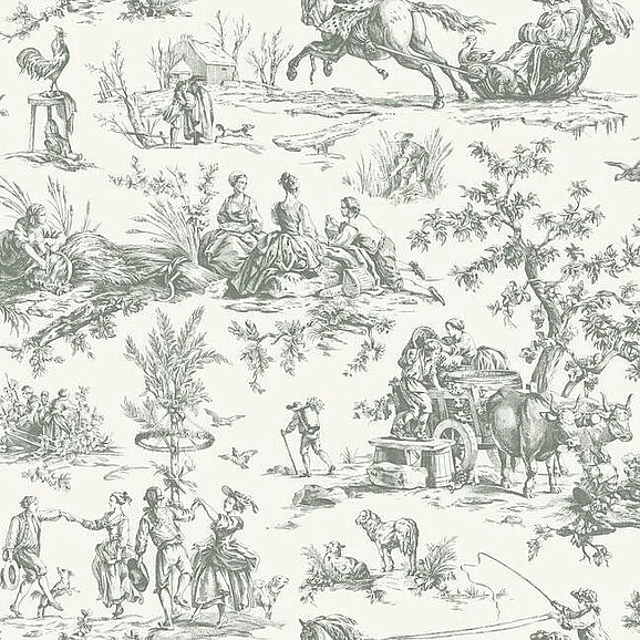 York Grandmillennial E29 Seasons Toile Wallpaper in Gray GR5922 (Double Roll) FedEx/UPS