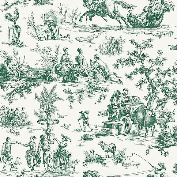 York Grandmillennial E29 Seasons Toile Wallpaper in Dark Green GR5924 (Double Roll) FedEx/UPS