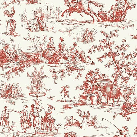 York Grandmillennial E29 Seasons Toile Wallpaper in Red GR5925 (Double Roll) FedEx/UPS