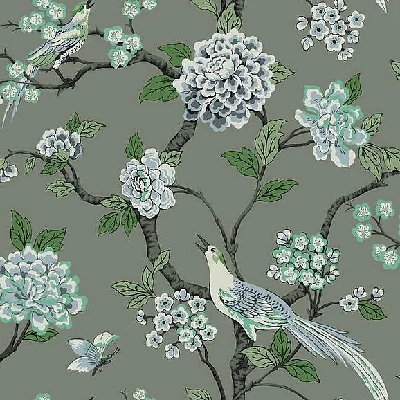 York Grandmillennial E29 Fanciful Wallpaper in Gray GR5933 (Double Roll) FedEx/UPS