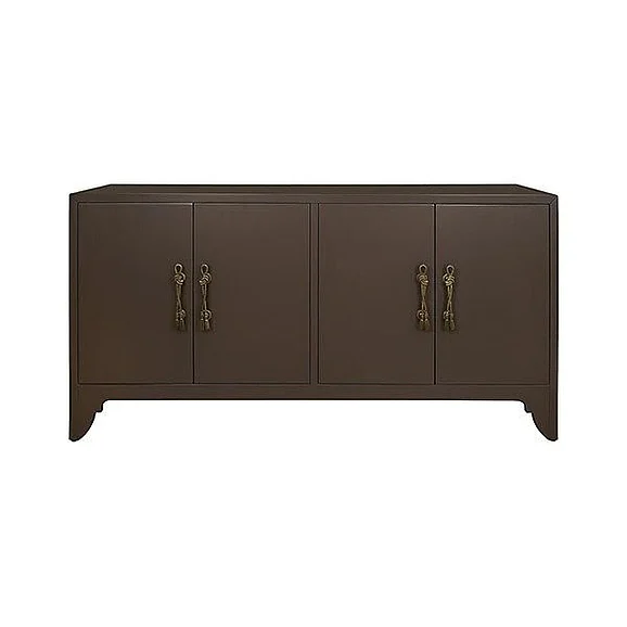 Worlds Away Four Door Buffet with Decorative Foot And Brass Tassel Handles in Matte Chocolate Lacquer GRACE CH