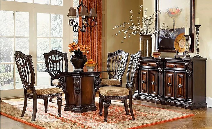 FD Home Grand Estates 5pc Round Dining Room Set in Brown C4202