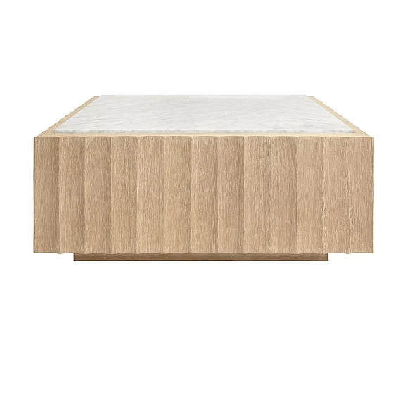 Worlds Away Square Coffee Table w/ Fluted Detail in Cerused Oak w/ White Carrara Marble Top GRANGER CO