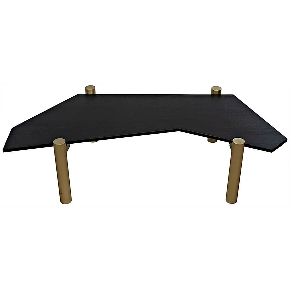 Noir Furniture Tabu Coffee Table in Brass Finished Legs with Ebony Walnut Top GTAB1095MBEB CLOSEOUT