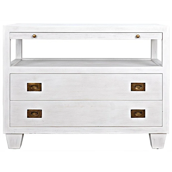 Noir Furniture 2-Drawer Side Table with Sliding Tray in White Wash GTAB243WH