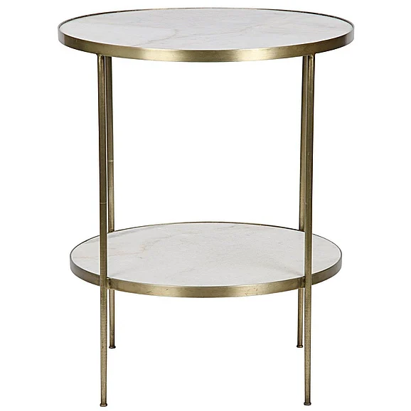 Noir Furniture Rivoli Side Table in Antique Brass with White Marble GTAB278MB