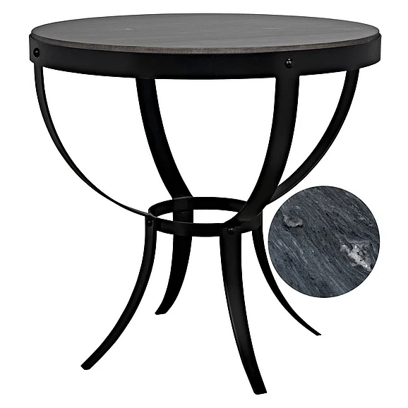 Noir Furniture Byron Side Table in Black Steel with Marble GTAB286-ML CLOSEOUT