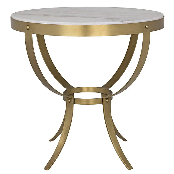 Noir Furniture Byron Side Table in Antique Brass with White Marble GTAB286MB CLOSEOUT