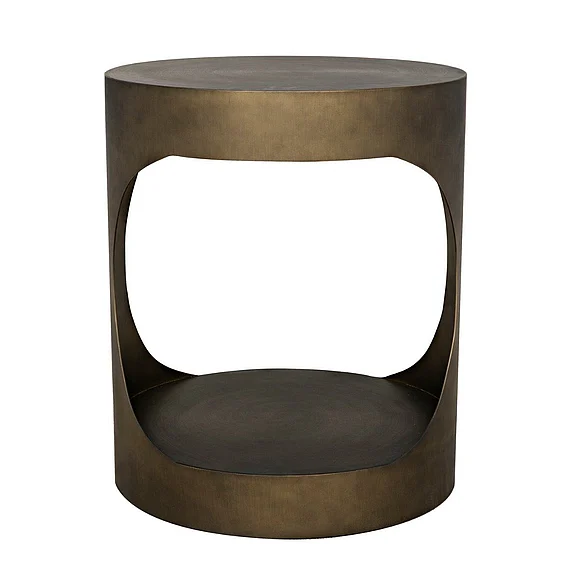 Noir Furniture Eclipse Round Side Table in Metal with Aged Brass Finish GTAB302AB