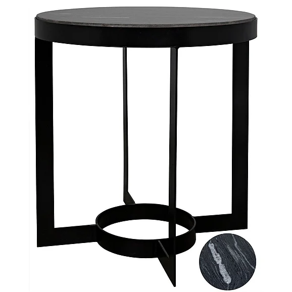 Noir Furniture Parker Side Table, Black Steel with Black Marble GTAB333-ML CLOSEOUT