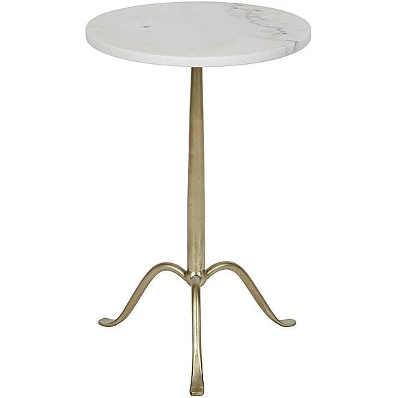 Noir Furniture Cosmopolitan Side Table in Antique Brass and White Marble GTAB343MB