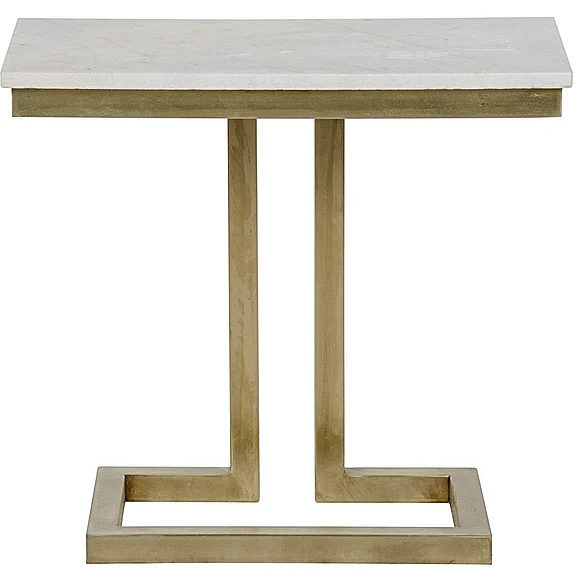 Noir Furniture Alonzo Side Table in Antique Brass and White Marble GTAB359MB CLOSEOUT
