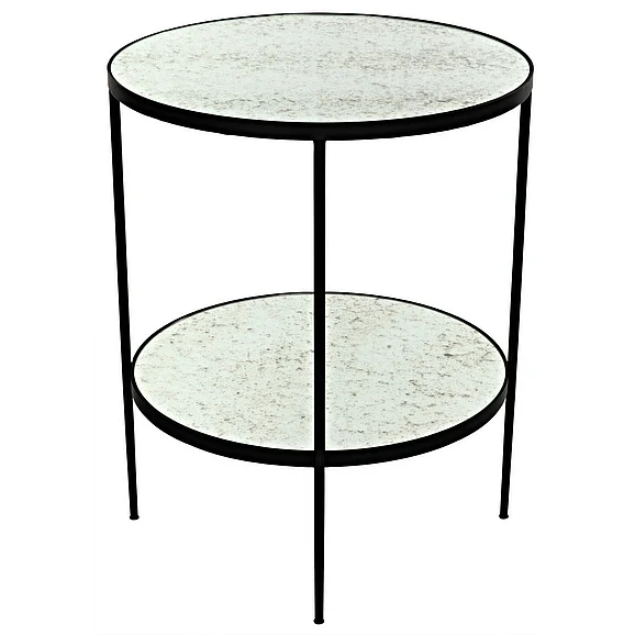 Noir Furniture Anna Side Table in Black Steel with Antiqued Mirror GTAB622MTB