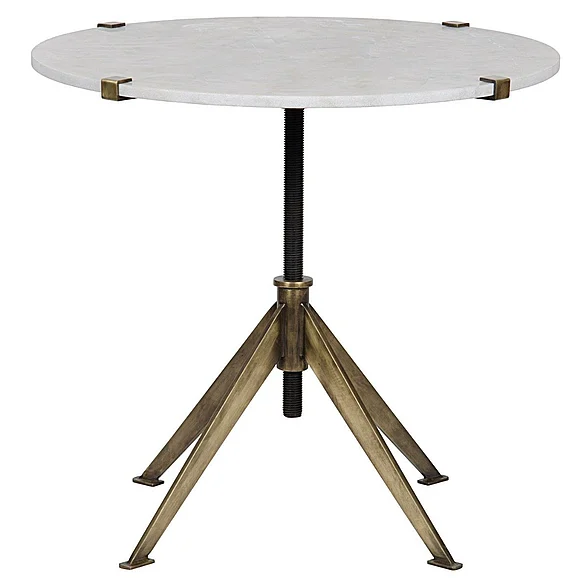 Noir Furniture Edith Adjustable Side Table, Large in Antique Brass and White Marble GTAB679MB-L