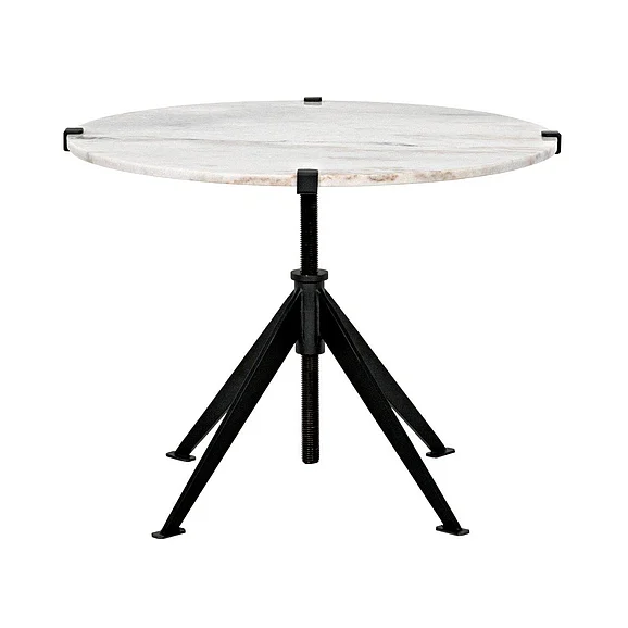 Noir Furniture Edith Adjustable Side Table, Large in Black Steel and White Marble GTAB679MTB-L