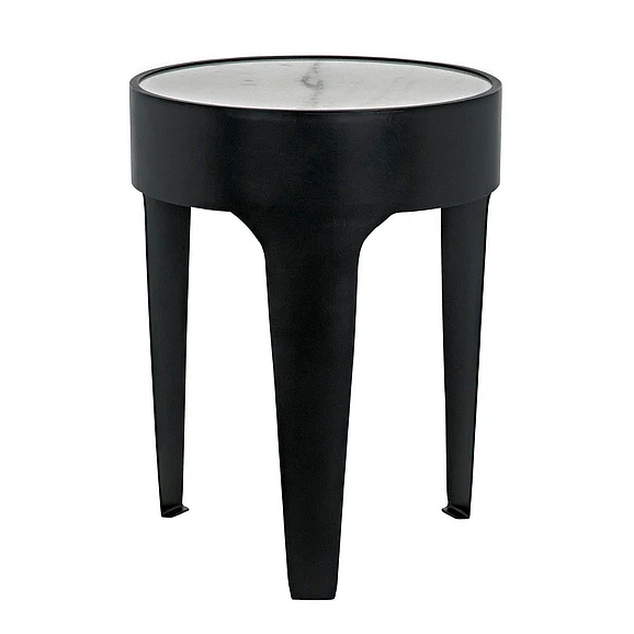 Noir Furniture Cylinder Side Table, Small in Black Steel with White Marble Top GTAB693MTB CLOSEOUT