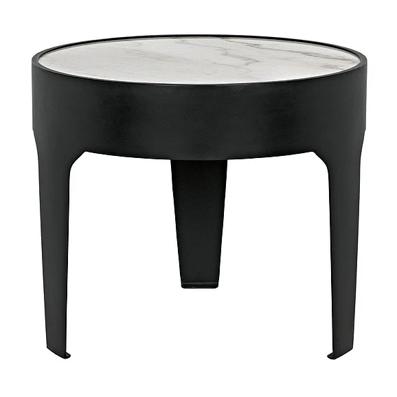 Noir Furniture Cylinder Side Table, Large in Black Steel with White Marble Top GTAB694MTB CLOSEOUT