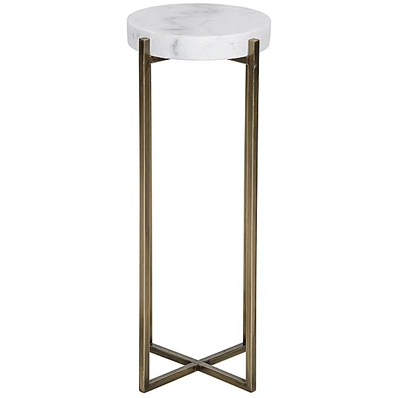 Noir Furniture Soho Side Table in Antique Brass and White Marble GTAB698MB