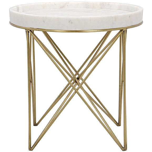 Noir Furniture Prisma Side Table in Steel and White Marble GTAB811MB CLOSEOUT