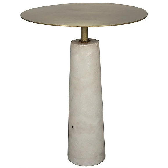 Noir Furniture Hotaru Side Table, White Marble, Metal in Brass GTAB842MB