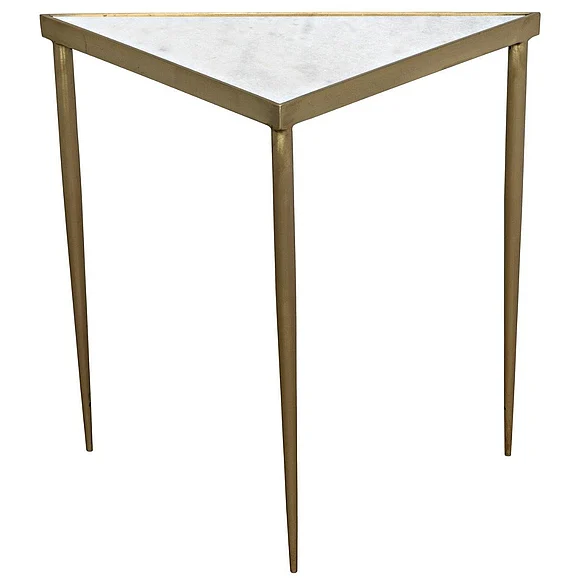Noir Furniture Comet Triangle Side Table, Large, Marble, Steel in Brass GTAB844MB-L CLOSEOUT