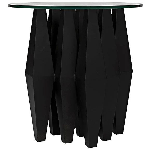 Noir Furniture Soldier Side Table in Black Steel with Glass Top GTAB936MTB CLOSEOUT