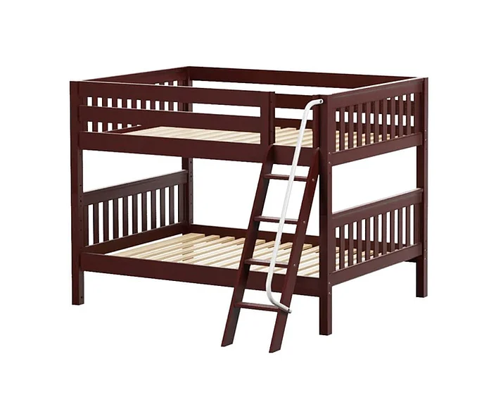 Maxtrix Bare Bone Full Size Low Bunk (4 x Low) Slat Bed with Angle Ladder in Chestnut GULPCS
