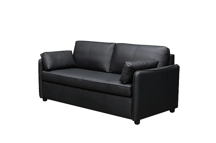 Klaussner Skyline Leather Smart Sleeper Sofa in Full w/ Memory Foam Mattress in Black