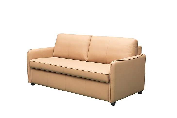 Klaussner Skyline Leather Smart Sleeper Sofa in Full w/ Memory Foam Mattress in Camel