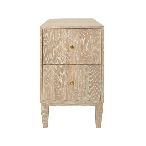 Worlds Away Two Door Side Table w/ Fluted Detail in Cerused Oak HAMMOND CO
