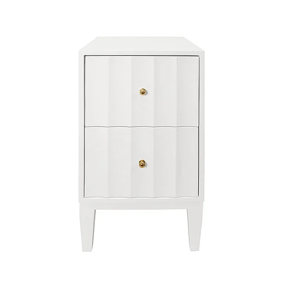 Worlds Away Two Door Side Table w/ Fluted Detail in Matte White Lacquer HAMMOND WH