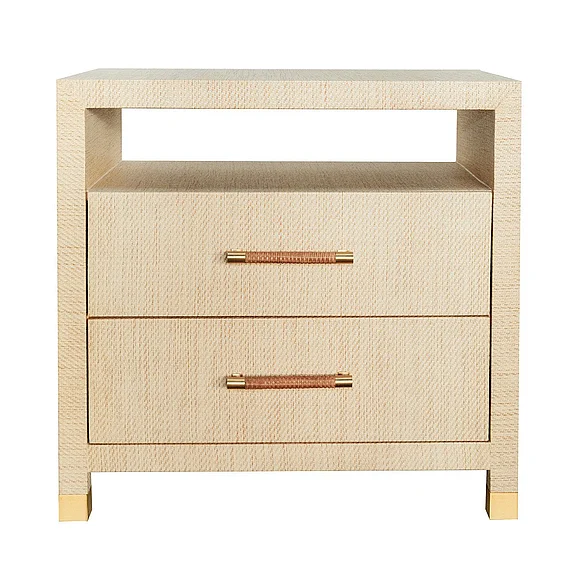 Worlds Away Hancock Two Drawer Side Table in Natural Grasscloth HANCOCK NAT