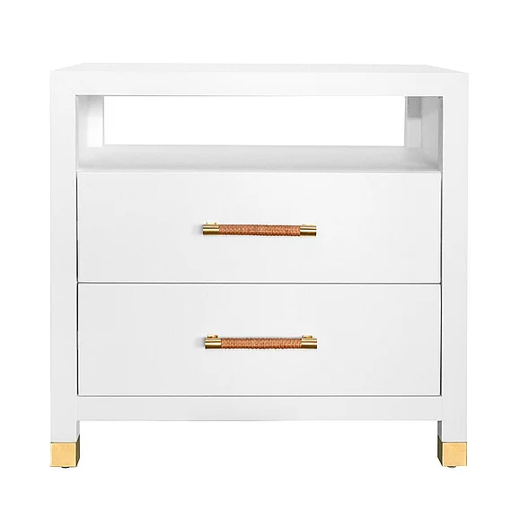 Worlds Away Hancock Two Drawer Side Table in Matte White Lacquer HANCOCK WH