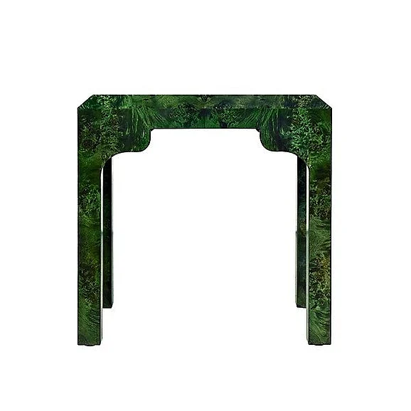 Worlds Away Parsons Style Occasional Table With Decorative Apron in Emerald Burl Wood HANNAH EBW