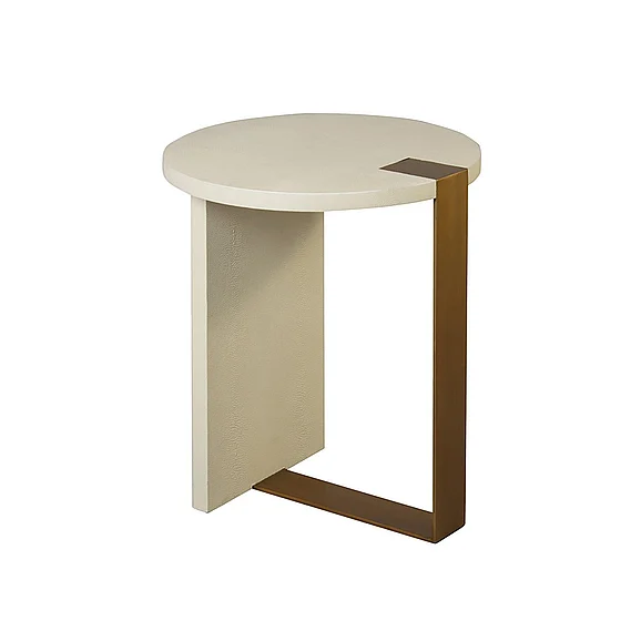 Worlds Away Harrington Round Side Table in Ant Brass & Cream Faux Shagreen HARRINGTON CS CLOSEOUT