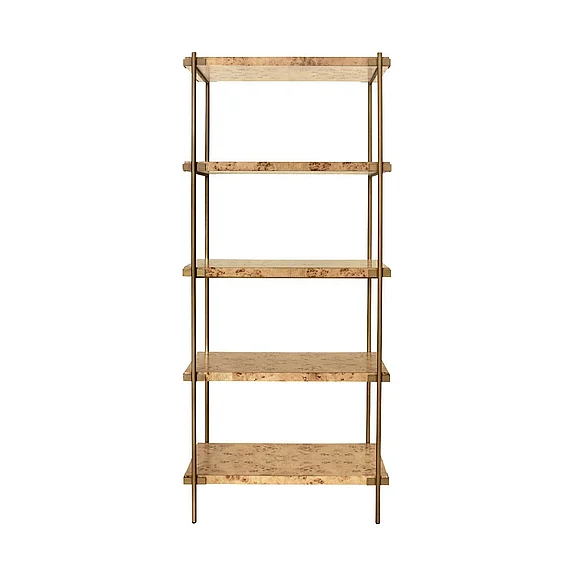 Worlds Away Antique Brass Etagere w/ Shelves in Burl Wood HARRIS BW
