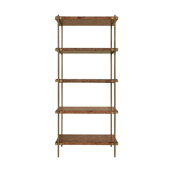 Worlds Away Antique Brass Etagere w/ Shelves in Dark Burl Wood HARRIS DBW