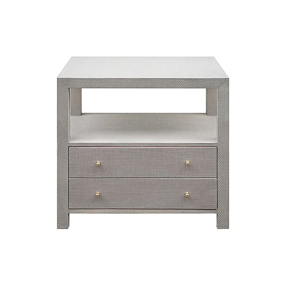 Worlds Away Hattie 2 Drawer Side Table in Grey Grasscloth HATTIE GRY CLOSEOUT