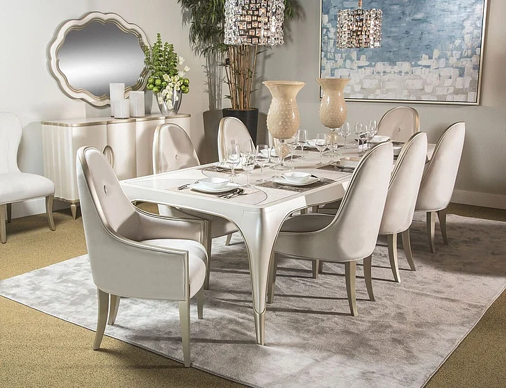 AICO Furniture London Place 7pc Dining Table Set in Creamy Pearl