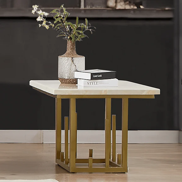 Homey Design HD-06 End Table in Marble Look/Gold HD-E06