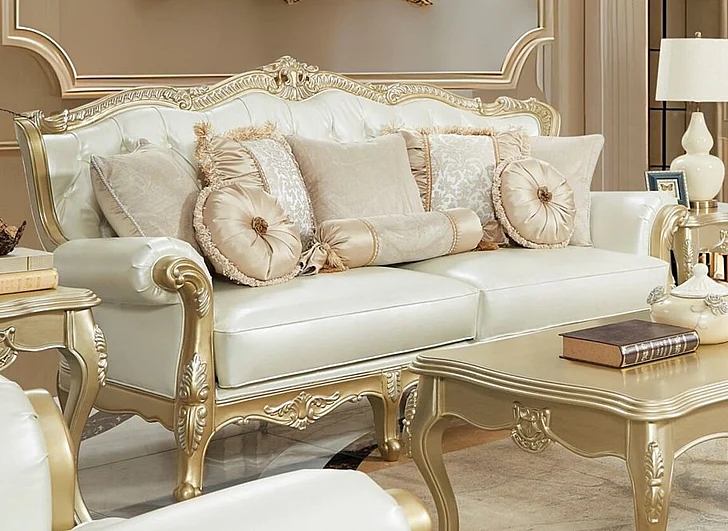 Homey Design HD-2638 Sofa in Champagne Gold/Ivory HD-S2638