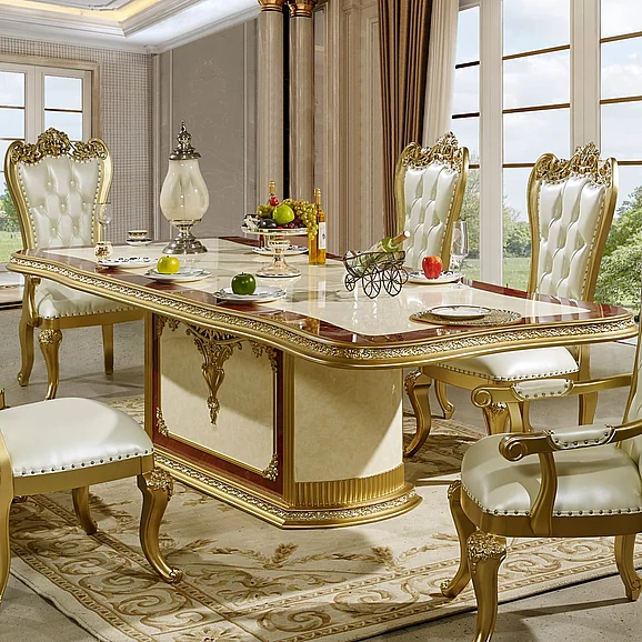 Homey Design HD-5138 Extension Dining Table in Gold/Cherry/Pearl HD-DT5138