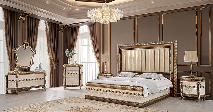 Homey Design HD-9017 4-Piece Platform Bedroom Set in Bronze/Pearl